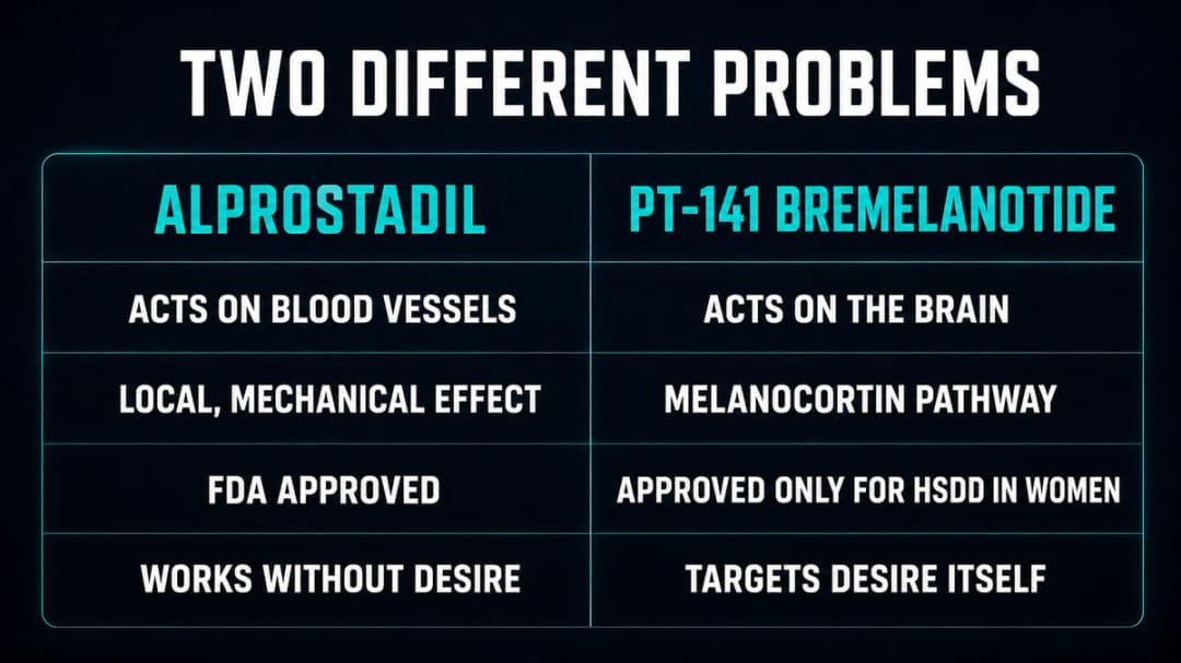 Comparison: alprostadil and PT-141 treat two different problems
