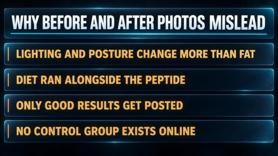 Card: why AOD-9604 before and after photos mislead