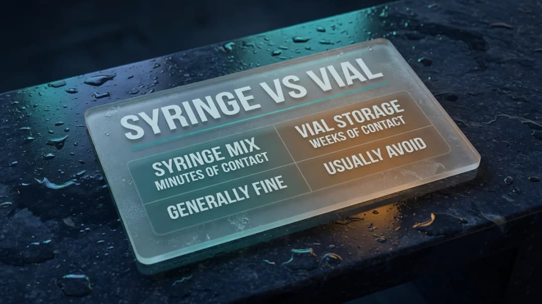 Diagram: mixing peptides in one syringe versus in one vial