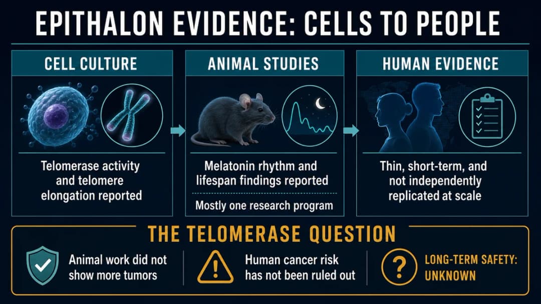 Epithalon: Evidence: cells to people
