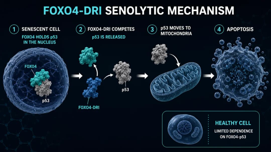 FOXO4-DRI: Senolytic mechanism