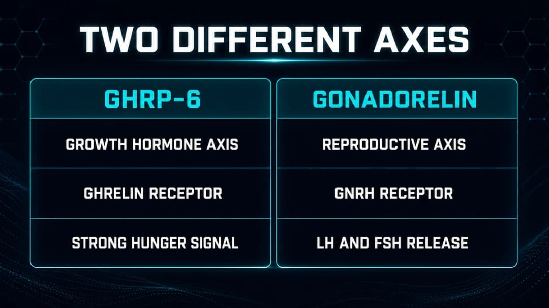 Comparison: GHRP-6 and gonadorelin act on two different axes