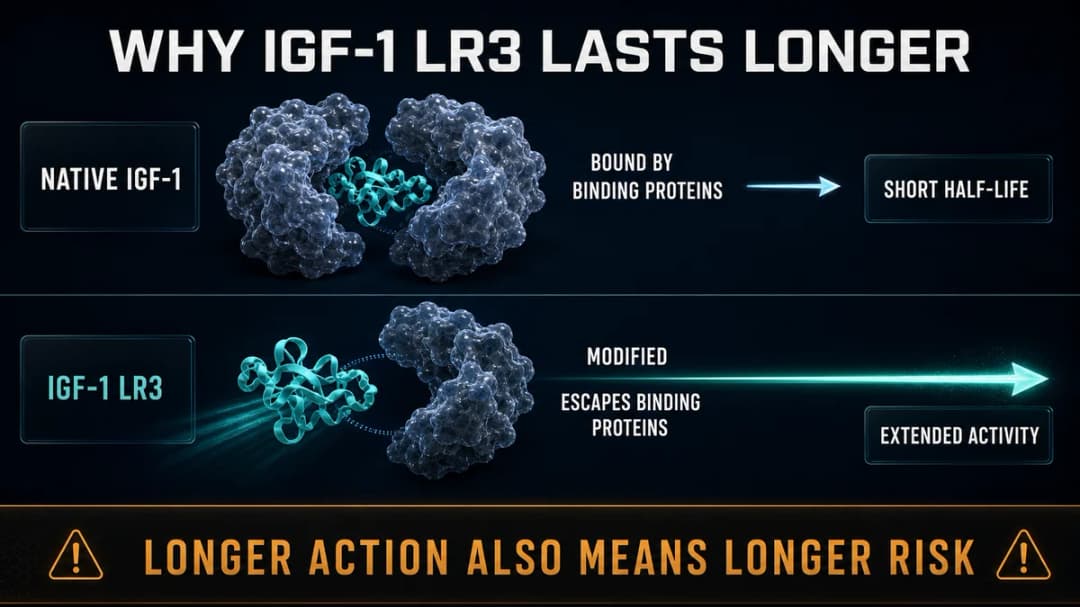 Diagram: why IGF-1 LR3 lasts longer than native IGF-1