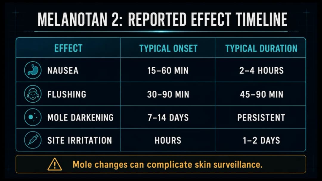 Melanotan 2: Reported effect timeline