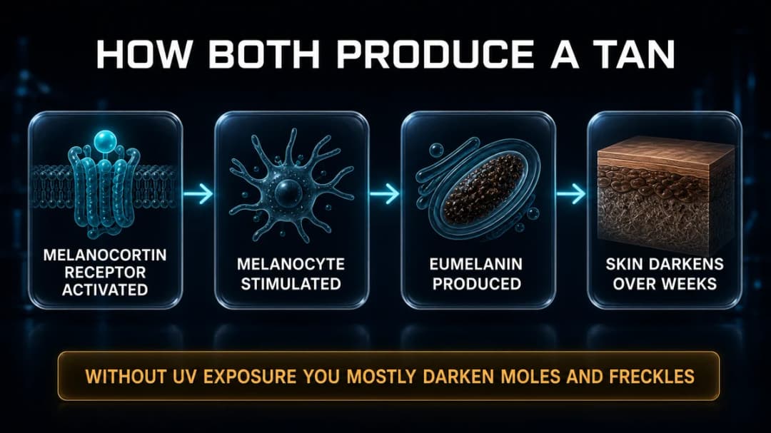 Diagram: how both peptides produce a tan