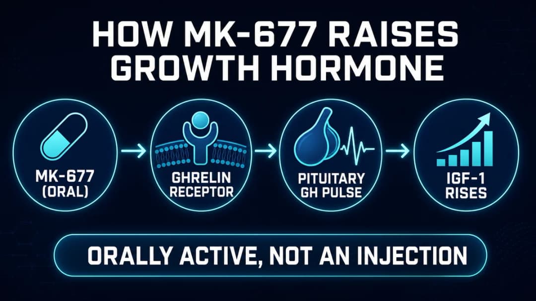 MK-677 diagram: how MK-677 raises growth hormone