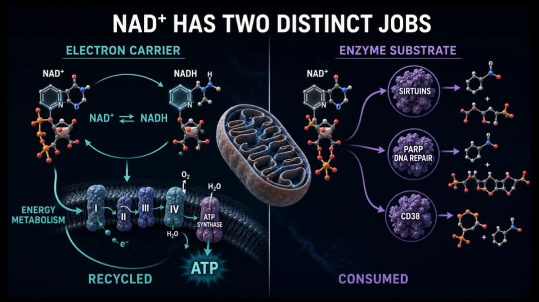 NAD+: Has two distinct jobs