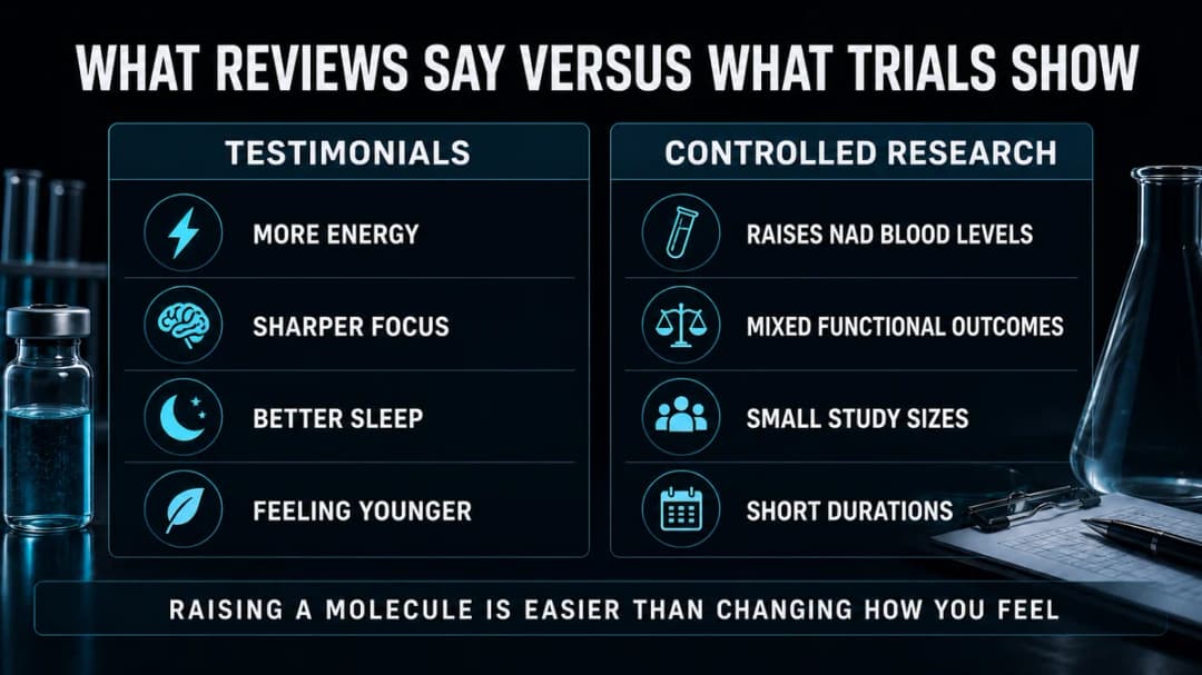 Comparison: what NAD reviews say versus what trials show