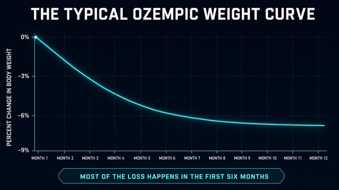 Chart: the typical Ozempic weight curve, month by month