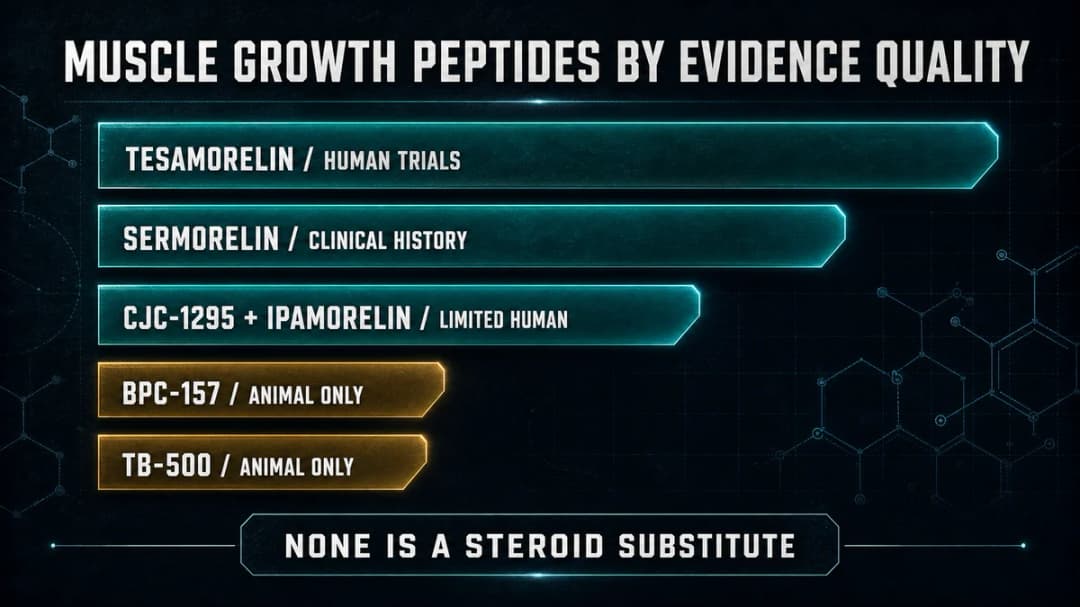 Chart: muscle growth peptides ranked by evidence quality
