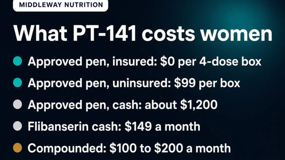 Comparison card: cost of Vyleesi, Addyi and compounded bremelanotide