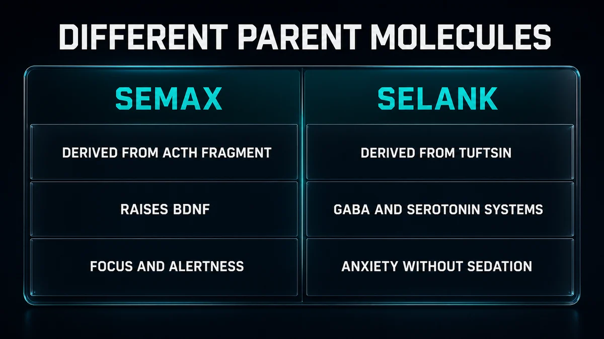 Comparison: Semax and Selank come from different parent molecules