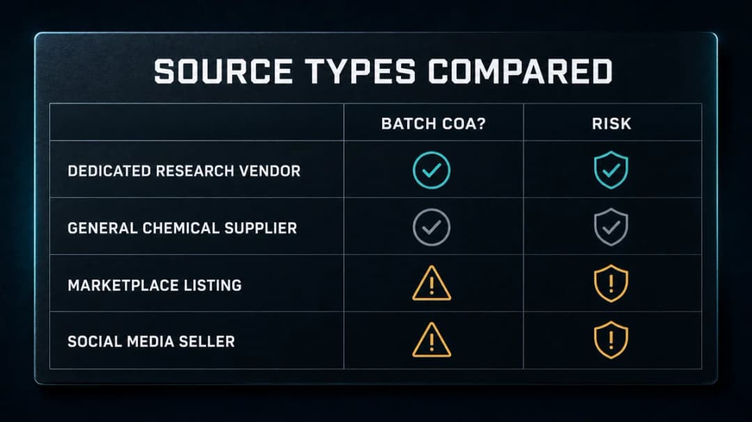 Comparison: dihexa source types ranked by risk