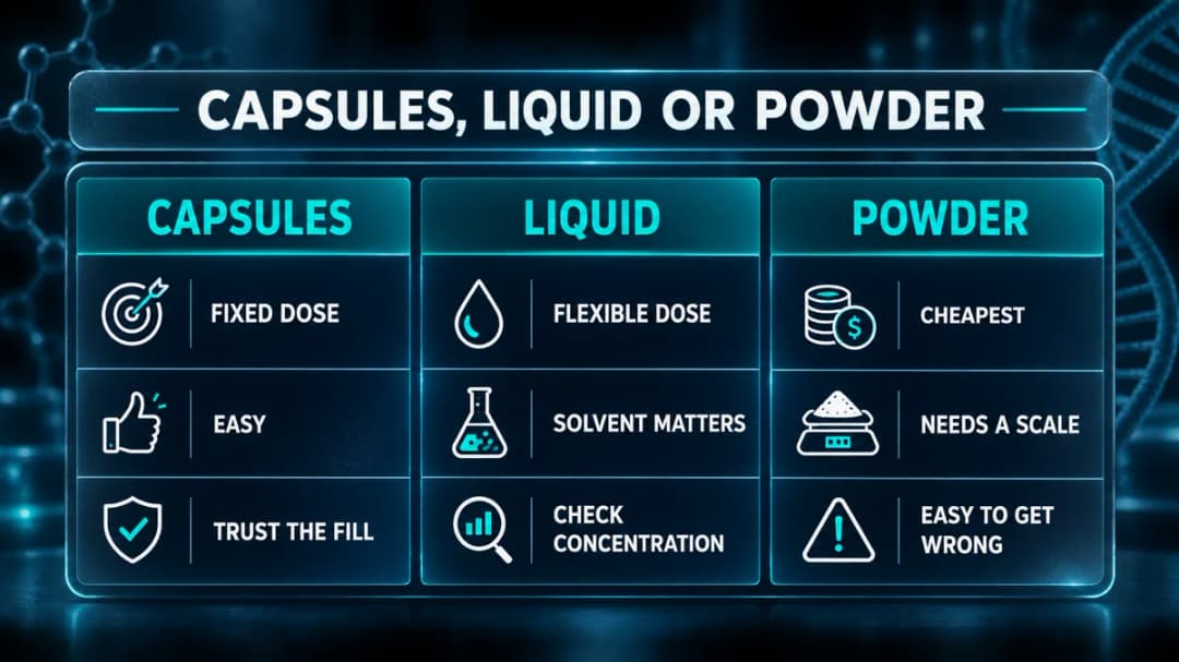 Comparison: MK-677 capsules, liquid or powder