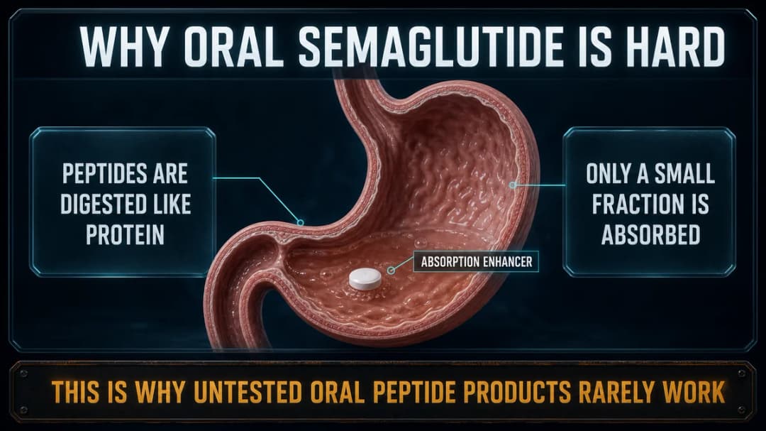 Diagram: why oral peptide absorption is difficult